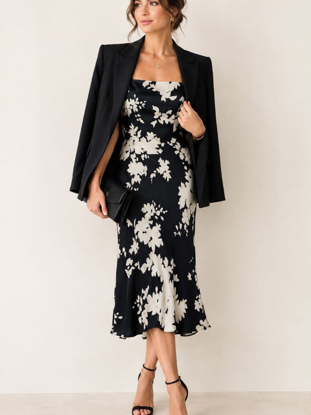 CARLISLE Women's 100% Silk Black & White Floral Dress Sleeveless Feminine size 8